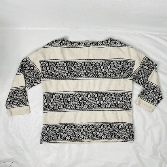 J Crew Sz Small Black Cream Graphic 3/4 Sleeve Sweatshirt - Picture 5 of 9